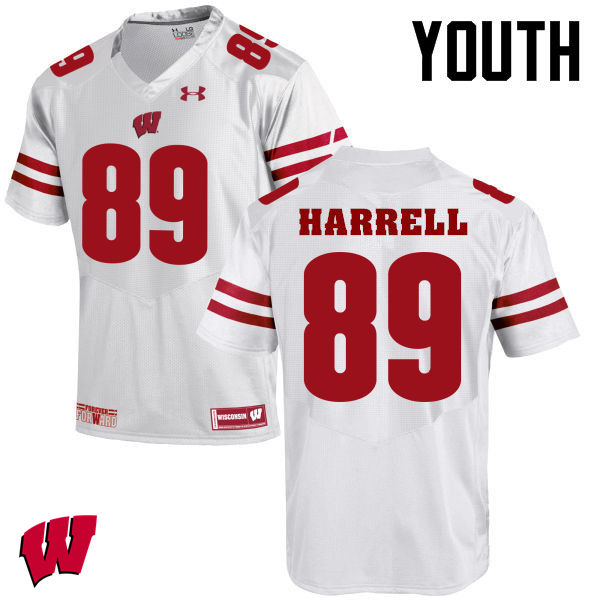 Wisconsin Badgers Youth #89 Deron Harrell NCAA Under Armour Authentic White College Stitched Football Jersey QJ40Z26IG